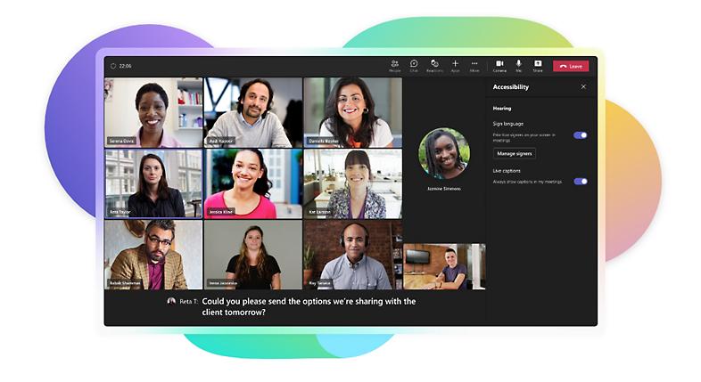 A Teams video call with the accessibility settings open to add priority signers.