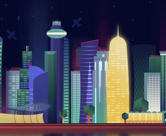 A digital design of a city skyline 