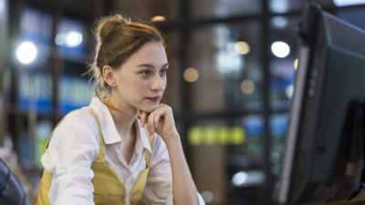 A person working at a desk