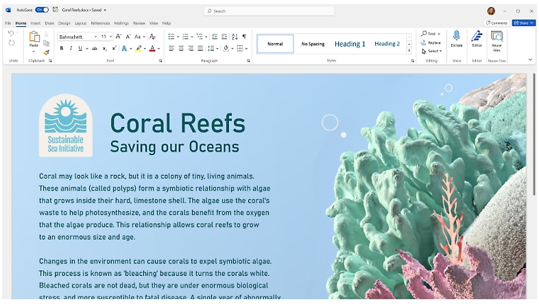A Microsoft Word document on coral reefs - Microsoft 365