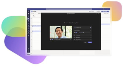 Opciones de vídeo y audio antes de unirse a una llamada de Teams.