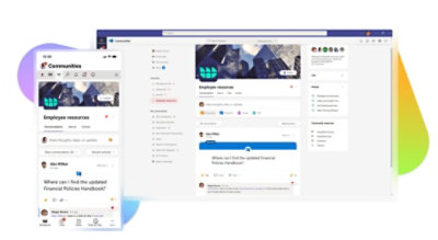 Visualizaciones de dispositivo móvil y de escritorio de una comunidad de recursos para empleados en Teams.