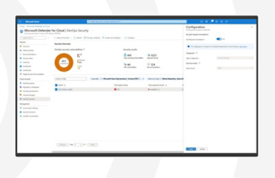 A security overview with configuration settings open in Defender for DevOps.