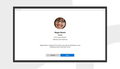 Notification dans Assistance à distance indiquant qu’une personne demande le contrôle total de l’appareil de l’utilisateur