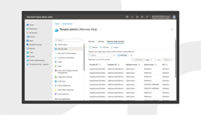 Liste de sessions d’assistance à distance dans le centre d’administration Microsoft Intune
