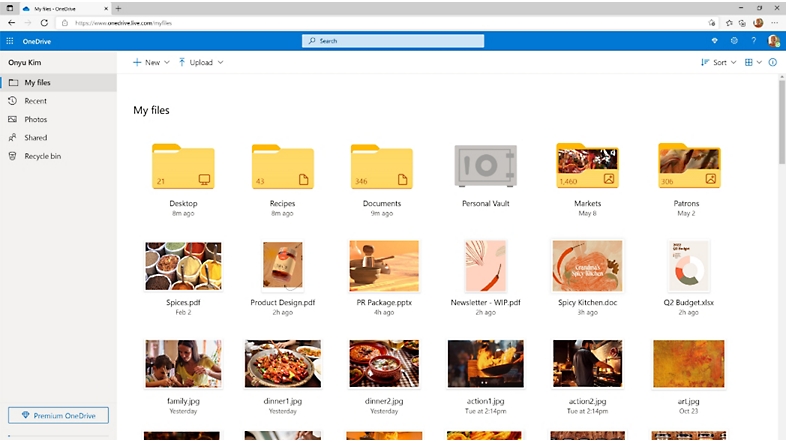 Files and folders saved in OneDrive