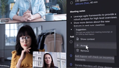 A screen showing a group of people in a meeting.