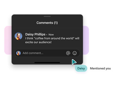 Всплывающее окно, показывающее, что пользователя упомянули в комментарии.