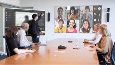 Multiple people attending a Microsoft Teams video conference