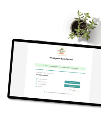 Ein Gerätebildschirm mit den Details einer anstehenden Buchung für einen Friseursalon einschließlich Optionen, die Buchung zu verschieben, zu stornieren oder eine neue Buchung vorzunehmen