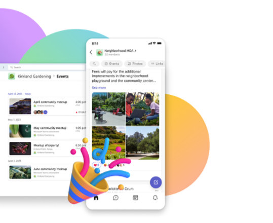 Schermate di desktop e dispositivo mobile che mostrano un elenco di eventi per un gruppo di quartiere.