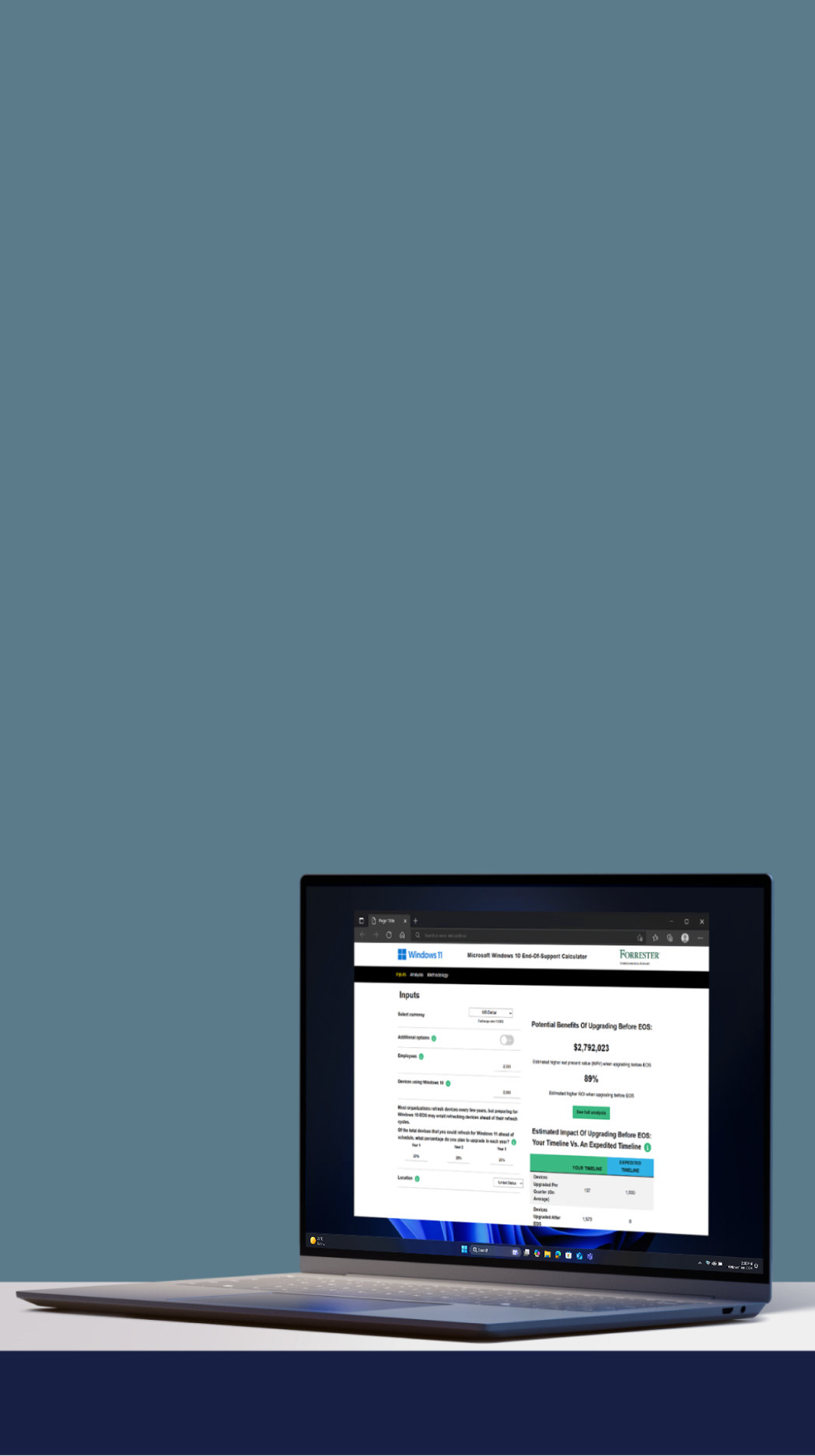 Laptop on a desk with the EOS calculator display