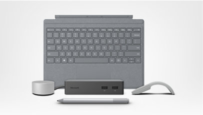 Surface Dial, Surface Dock, Surface Pen, Surface Arc Mouse, and Surface Type Cover.