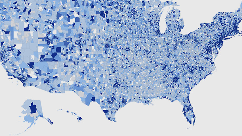 A digital map of the United States indicating a broadband usage data set.