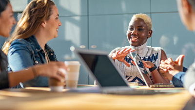 Colleagues in a meeting with a laptop