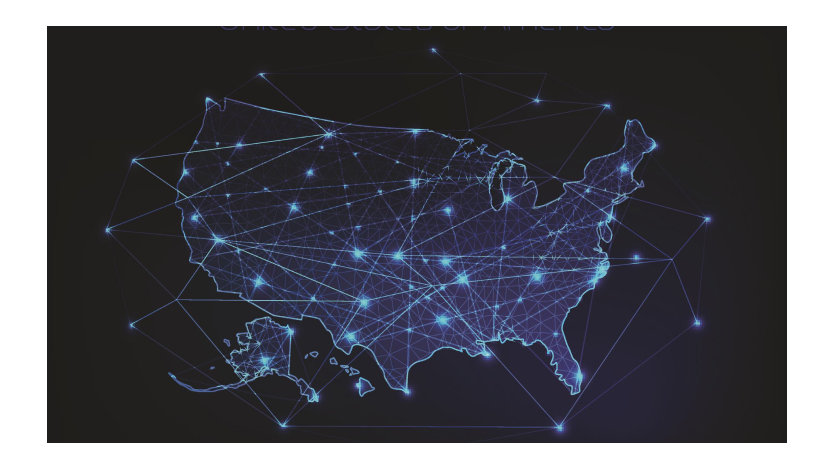 Map of the United States with connected points of light superimposed.