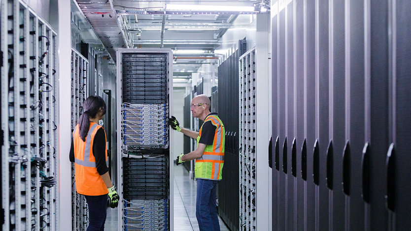 Workers at a datacenter.