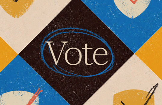 The word “Vote” at the center of a diamond-shaped grid.