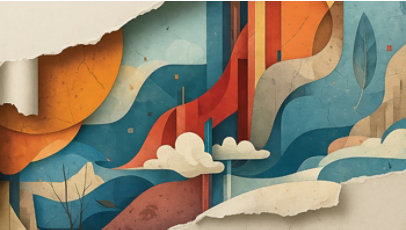 A colorful, abstract depiction of Earth with swirling geometric shapes.