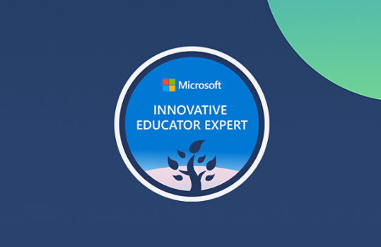 Microsoft Innovative Educator Expert badge with abstract background.