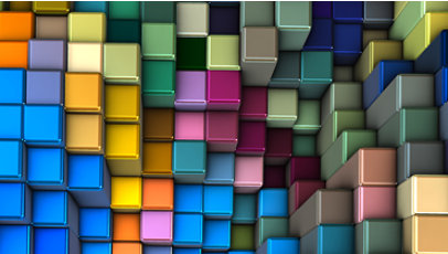 An abstract display of multicolored three-dimensional columns.