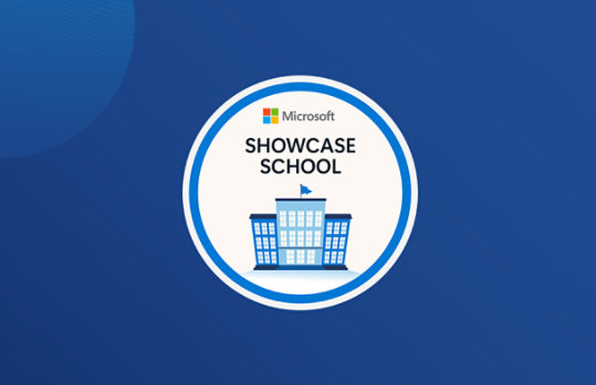 Showcase school badge with abstract background.
