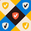Colorful pattern of shield icons with checkmarks.