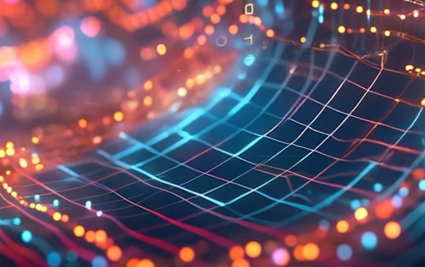 Abstract representation of a digital network with colorful lights