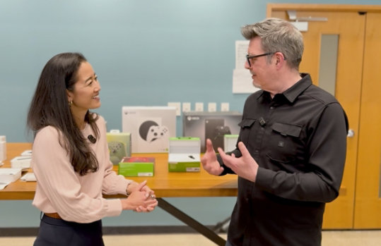 Microsoft Chief Sustainability Officer, Melanie Nakagawa speaks with Julian Duffy, General Manager, Packaging & Content in the Microsoft Global Packaging Design Studio.