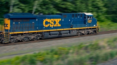 Blue train with CSX logo