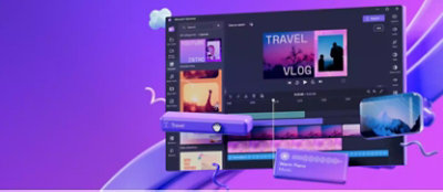 A graphic image showing how text, audio, and graphics are layered to create a video in Clipchamp.