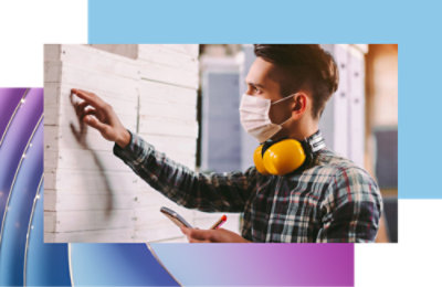 A person wearing a mask and earphones