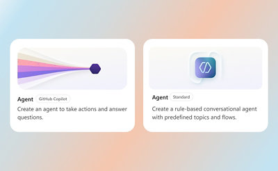 A screenshot showing text and options for creating conversational agents.
