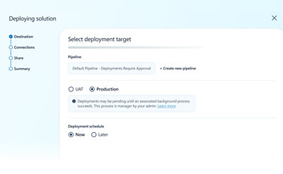 A screenshot of a web page showing a deployment interface with options and text fields.