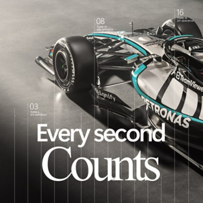 Formula One race car with performance analytics overlays illustrating AI-driven race strategy and optimization.