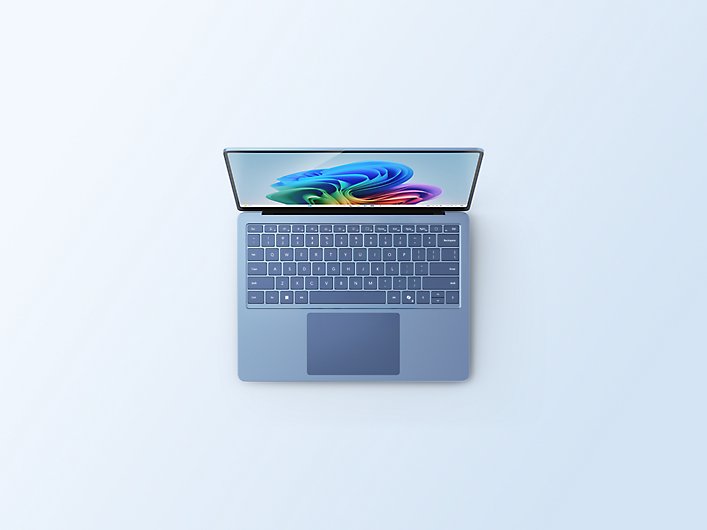 Un Surface Laptop bleu saphir de 13,8 pouces vu de dessus.