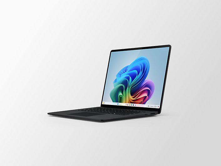 Un Surface Laptop de 15 po noir, légèrement incliné vers la gauche.