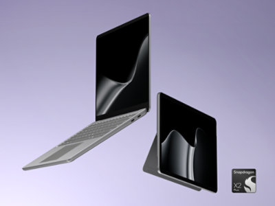 Surface Laptop ขนาด 13 นิ้ว (รุ่น 2) และ Surface Pro ขนาด 12 นิ้ว (รุ่น 2) ทั้งคู่มาในสีเงินแพลตินัม ตัวเครื่องกำลังลอยอยู่