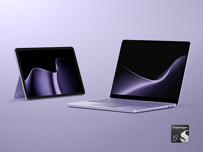 A Surface Laptop for Business, 13-inch (2nd Edition) and Surface Pro for Business, 12-inch (2nd Edition), both in the color Violet.