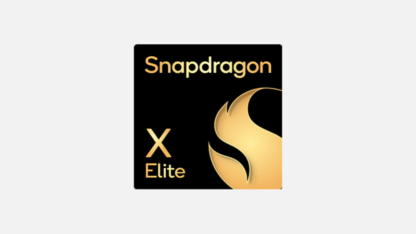 Snapdragon X Elite logo on a light gray tile.