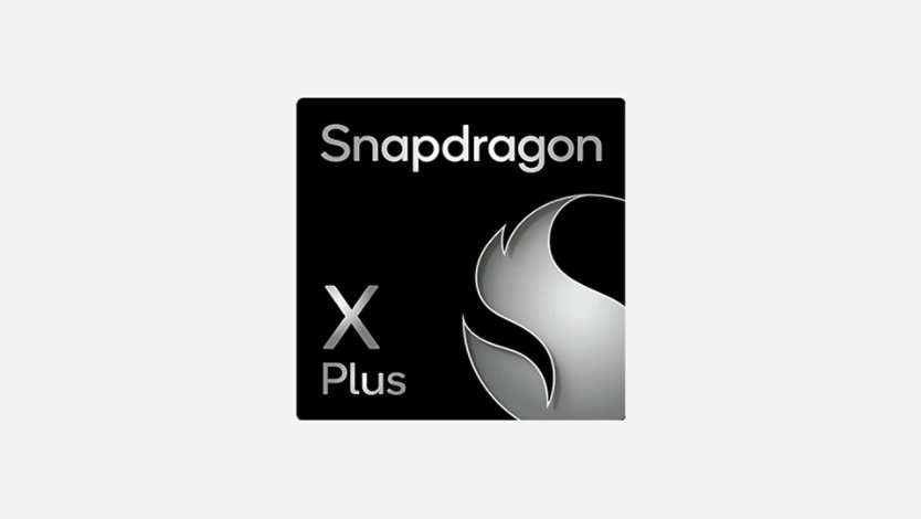 Snapdragon X Plus logo on a light gray tile.