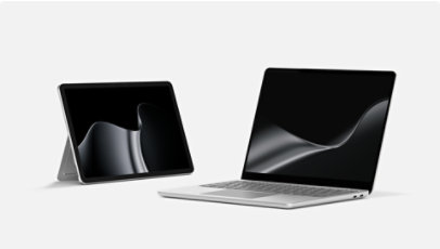 Een Surface Laptop, 13 inch (2e editie) en een Surface Pro, 12 inch (2e editie), beide in de kleur Platina.