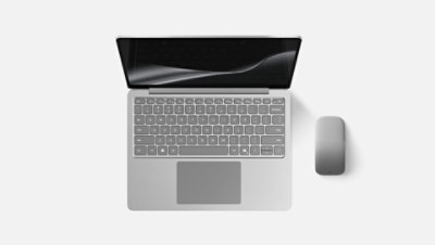 A top-down view of a Surface Laptop, 13-inch (2nd Edition) and a Surface Arc Mouse.