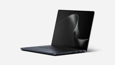 An angled Surface Laptop Ultra in the colour Nightfall.