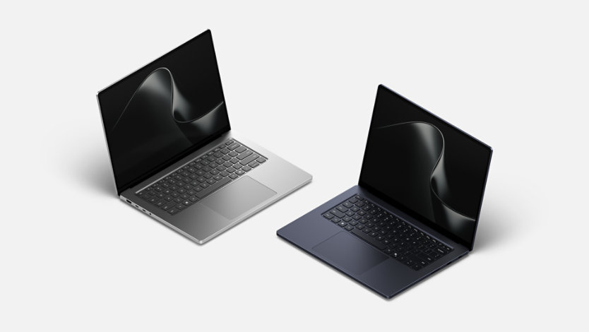 Two Surface Laptop Ultra devices, one in the color Nightfall, the other in the color Platinum.