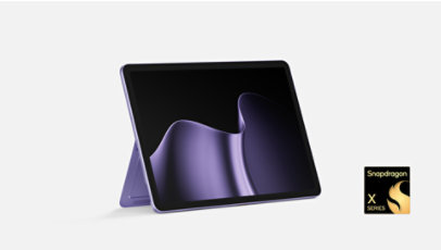 Violet Surface Pro 12-inch with kickstand, front-left view, Snapdragon X Series.