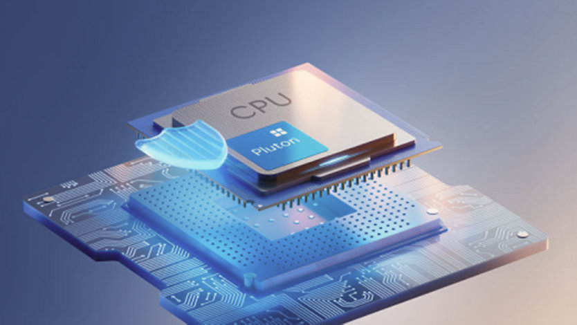 A CPU chip highlighted above a glowing circuit board.