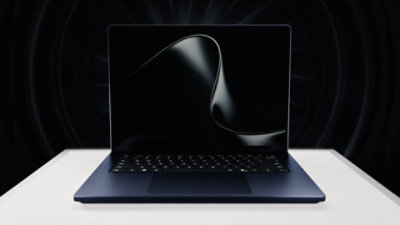 Image of the new Surface Laptop Ultra​ sitting open on a smooth surface.