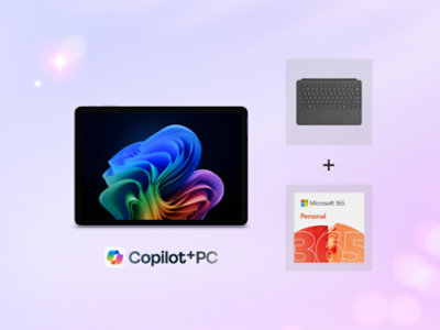 A 12-inch Surface Pro Copilot+ PC bundled with a slate Keyboard and Microsoft 365. 