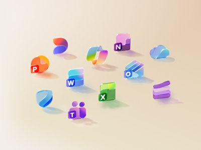 Various apps that are part of a Microsoft 365 subscription, such as: Microsoft Copilot, Word, Excel, PowerPoint, Outlook, OneNote, OneDrive, Microsoft Defender, Microsoft Teams, Microsoft Designer, Clipchamp.